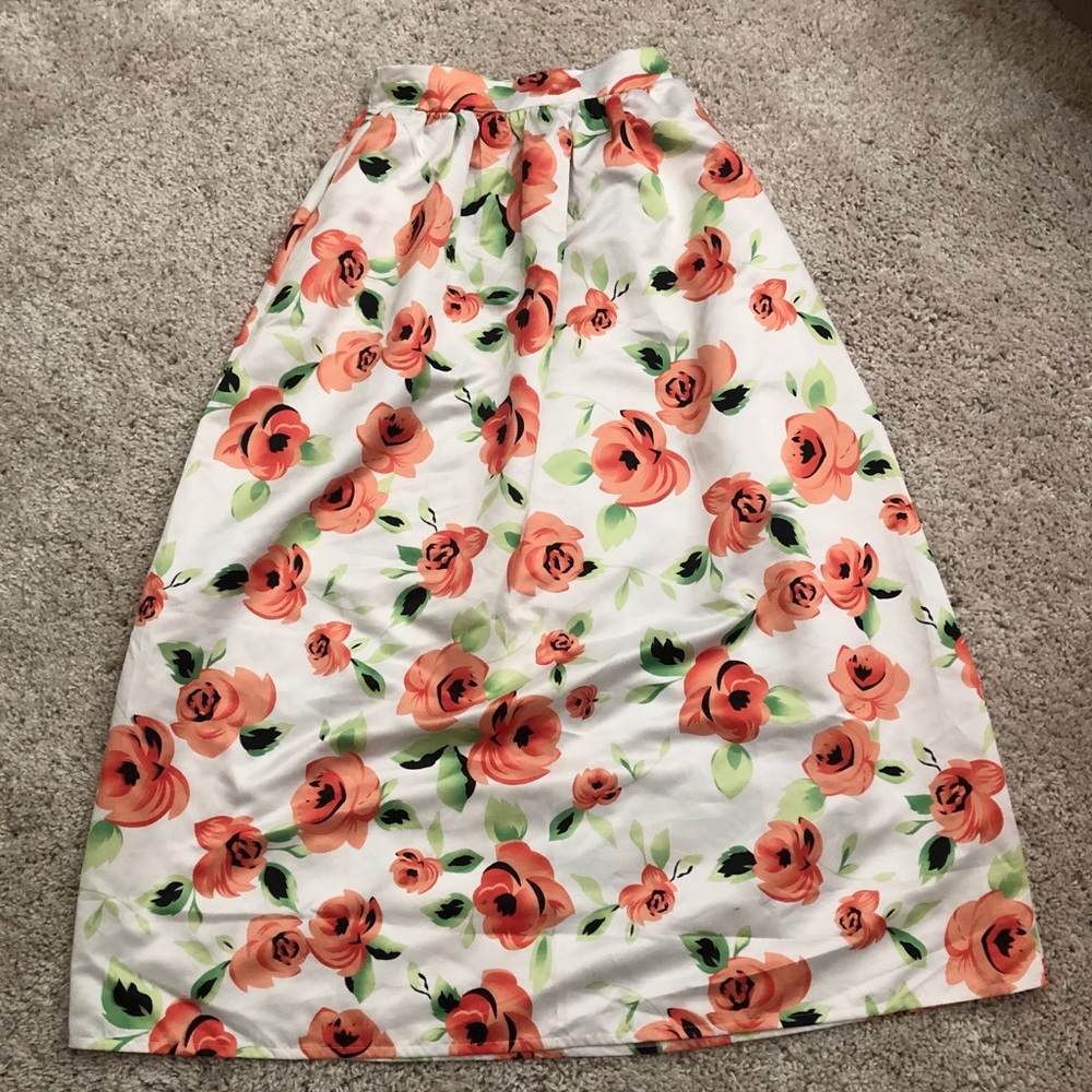 Floral Print Pleated Maxi Skirt High Waist A Line